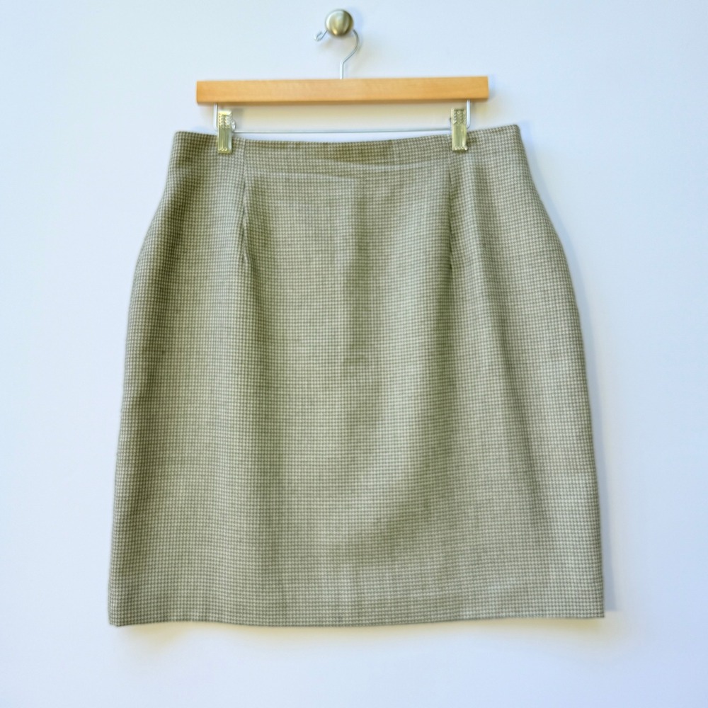 Halston Vtg Women 16 Wool Houndstooth Pencil Skirt‎ Preppy Knee Length Career